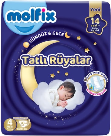 Molfix Tatlı Rüyalar Bebek Bezi 4 Beden 7-14 KG Maxi 380 Adet Mega Fırsat Pk