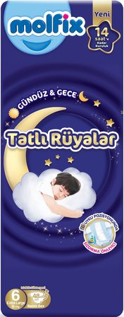 Molfix Tatlı Rüyalar Bebek Bezi 6 Beden15+ KG Extra Large 240 Adet Mega Fırsat Pk