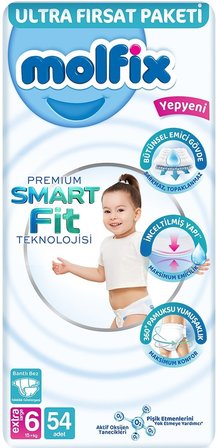 Molfix Premium Smart Fit Bebek Bezi 6 Beden 15+ KG Extra Large 162 Adet Aylık Ultra Fırsat Pk