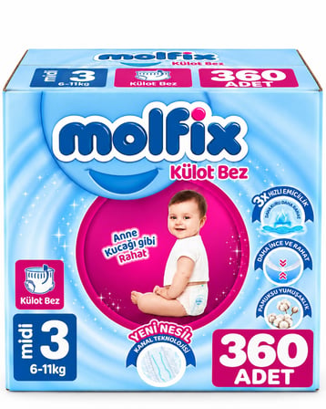 Molfix Külot Bebek Bezi 3 Beden 6-11 KG Midi 360 Adet Ekstra Fırsat Pk