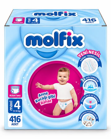 Molfix Külot Bebek Bezi 4 Beden 9-14 KG Maxi 416 Adet Dev Ekonomik Fırsat Pk