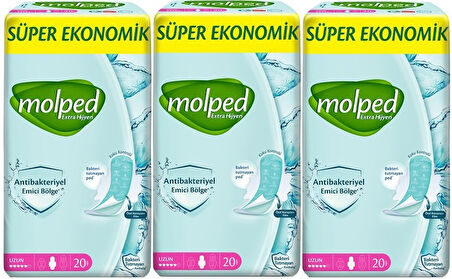 Molped Antibakteriyel Hijyenik Ped Uzun 60 Adet Süper Ekonomik Pk (3PK*20)