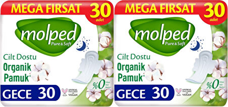 Molped Pure&Soft Hijyenik Ped Gece 60 (2PK*30) Adet Mega Pk
