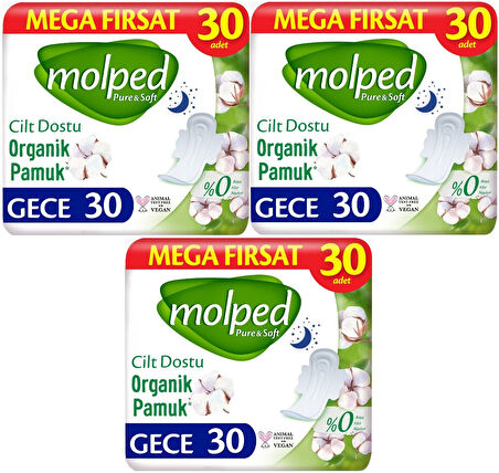 Molped Pure&Soft Hijyenik Ped Gece 90 (3PK*30) Adet Mega Pk