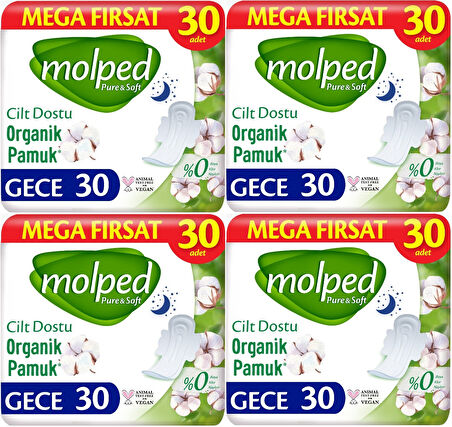 Molped Pure&Soft Hijyenik Ped Gece 120 (4PK*30) Adet Mega Pk