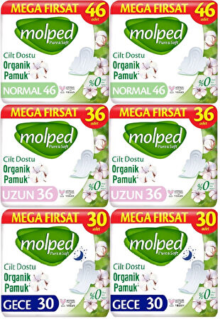 Molped Pure&Soft Hijyenik Ped Avantaj PK Normal 92 + Uzun 72 + Gece 60 Toplam : 224 Adet