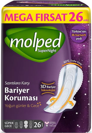 Molped Süper Night Hijyenik Ped Süper Gece 52 Adet Mega Fırsat Pk