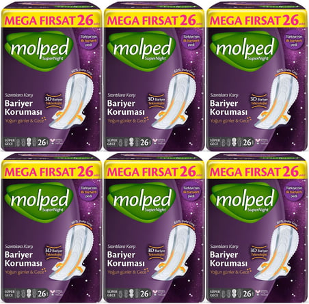 Molped Süper Night Hijyenik Ped Süper Gece 156 Adet Mega Fırsat Pk
