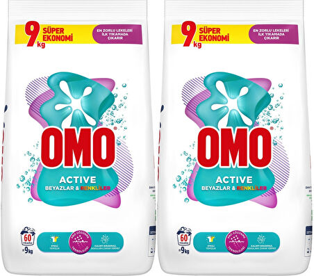 Omo Matik Toz Çamaşır Deterjanı 18KG Beyazlar ve Renkliler (120 Yıkama) (2PK*9KG)