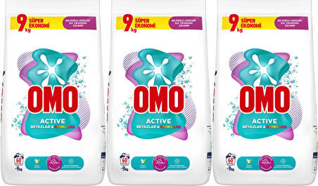 Omo Matik Toz Çamaşır Deterjanı 27KG Beyazlar ve Renkliler (180 Yıkama) (3PK*9KG)