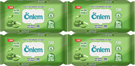 Önlem Islak Havlu Mendil 90 Yaprak Aloe Vera Plastik Kapaklı (4 Lü Set) (360 Yaprak)