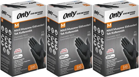 Only Evo Beyond Glove Nitril Siyah Pudrasız Muayene Eldiveni 300 Lü Set M - Medium - Orta (3PK*100)
