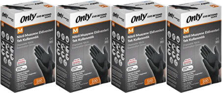 Only Evo Beyond Glove Nitril Siyah Pudrasız Muayene Eldiveni 400 Lü Set M - Medium - Orta (4PK*100)