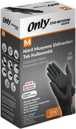 Only Evo Beyond Glove Nitril Siyah Pudrasız Muayene Eldiveni 400 Lü Set M - Medium - Orta (4PK*100)