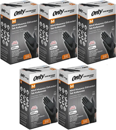 Only Evo Beyond Glove Nitril Siyah Pudrasız Muayene Eldiveni 500 Lü Set M - Medium - Orta (5PK*100)