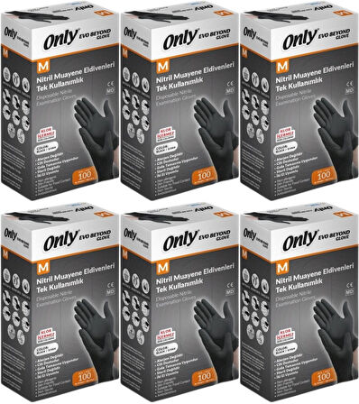 Only Evo Beyond Glove Nitril Siyah Pudrasız Muayene Eldiveni 600 Lü Set M - Medium - Orta (6PK*100)
