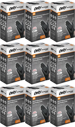 Only Evo Beyond Glove Nitril Siyah Pudrasız Muayene Eldiveni 900 Lü Set M - Medium - Orta (9PK*100)