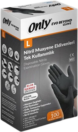 Only Evo Beyond Glove Nitril Siyah Pudrasız Muayene Eldiveni 200 Lü Set L - Large - Büyük (2PK*100)