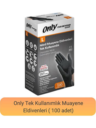 Only Evo Beyond Glove Nitril Siyah Pudrasız Muayene Eldiveni 200 Lü Set L - Large - Büyük (2PK*100)
