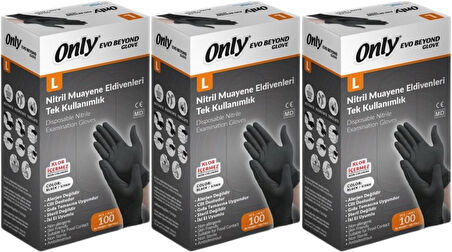 Only Evo Beyond Glove Nitril Siyah Pudrasız Muayene Eldiveni 300 Lü Set L - Large - Büyük (3PK*100)