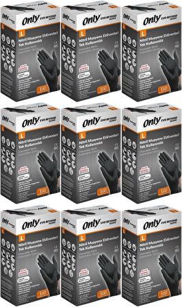 Only Evo Beyond Glove Nitril Siyah Pudrasız Muayene Eldiveni 900 Lü Set L - Large - Büyük (9PK*100)