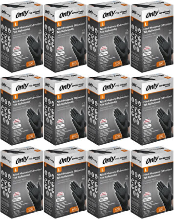 Only Evo Beyond Glove Nitril Siyah Pudrasız Muayene Eldiveni 1200 Lü Set L- Large - Büyük (12PK*100)
