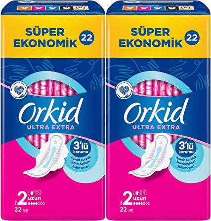 Orkid Hijyenik Ped Ultra Extra Koruma Uzun 44 Adet Süper Ekonomik Pk (2PK*22)