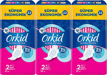 Orkid Hijyenik Ped Ultra Extra Koruma Uzun 66 Adet Süper Ekonomik Pk (3PK*22)