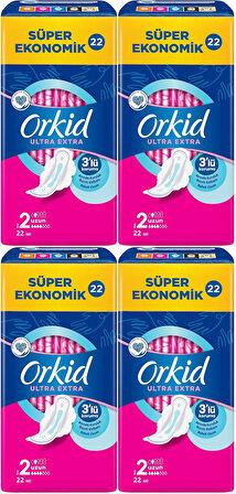Orkid Hijyenik Ped Ultra Extra Koruma Uzun 88 Adet Süper Ekonomik Pk (4PK*22)