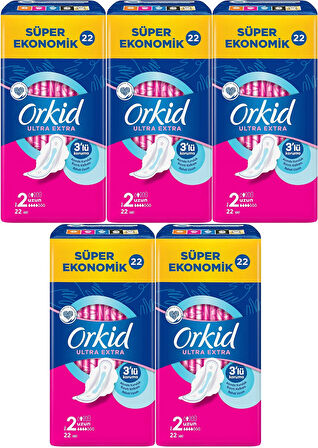 Orkid Hijyenik Ped Ultra Extra Koruma Uzun 110 Adet Süper Ekonomik Pk (5PK*22)