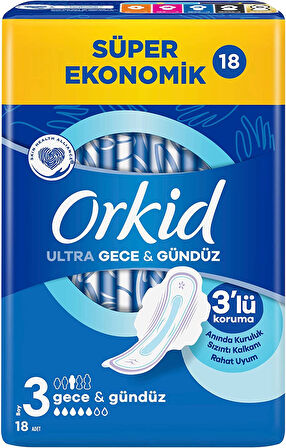 Orkid Hijyenik Ped Ultra Extra Koruma Gece&Gündüz 54 Adet Süper Ekonomik Pk (3PK*18)