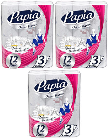Papia kağıt Havlu Dekor (Modanon Başkentleri Desenli) 36 Lı Set (3PK*12)