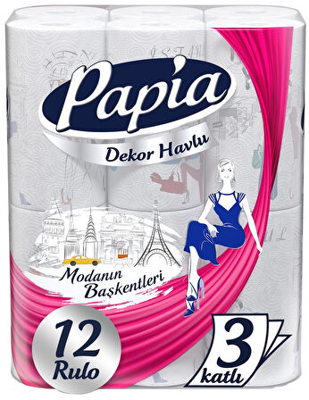 Papia Kağıt Havlu Decor (Modanon Başkentleri Desenli) 36 Lı Set (3PK*12)