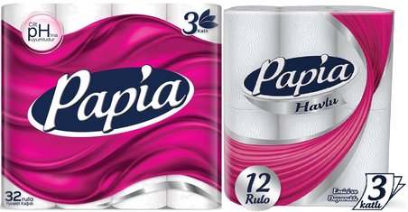 Papia Tuvalet Kağıdı (3 Katlı) 32 Li Pk + 12 Li Paket Kağıt Havlu Klasik (3 Katlı)