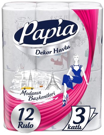 Papia Tuvalet Kağıdı (3 Katlı) 32 Li Pk + 12 Li Paket Kağıt Havlu Decor Desenli (3 Katlı)
