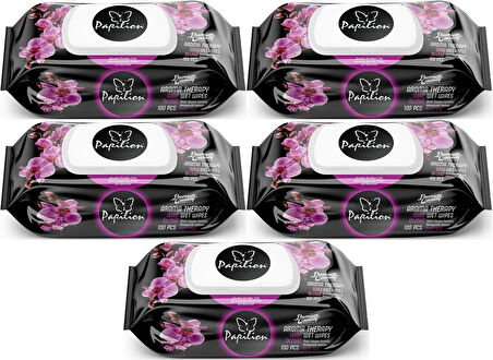 Papilion Islak Havlu Mendil 100 Yaprak Aroma Terapi (5 Li Set) 500 Yaprak