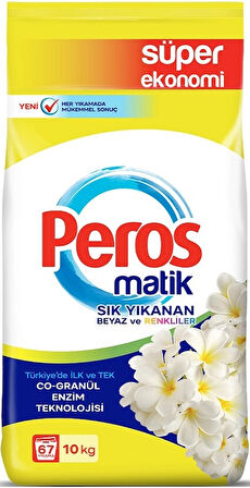 Peros Matik Toz Çamaşır Deterjanı 40KG Yasemin Çiçeği (Beyaz ve Renkliler) (268 Yıkama) (4PK*10KG)