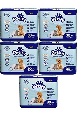 Petify Sevimli Patiler Hijyenik Tuvalet Eğitim Pedi 30 Adet - 60 Cmx90 Cm 5 Adet