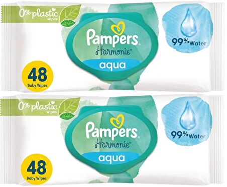 Prima Pampers Harmonie Islak Havlu Mendil Aqua Pure 48 Yaprak 2 Li Set (96 Yaprak) Organik Pamuk