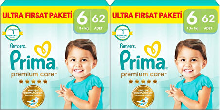Prima Premium Care Bebek Bezi Beden:6 (13+) Extra Large 124 Adet Mega Fırsat Pk