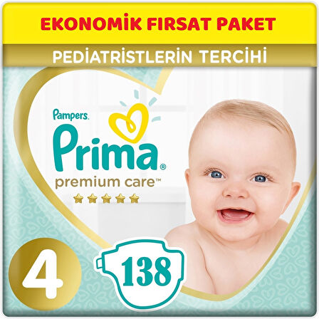 Prima Premium Care Bebek Bezi Beden:4 (9-14Kg) Maxi 138 Adet Ekonomik Fırsat Pk