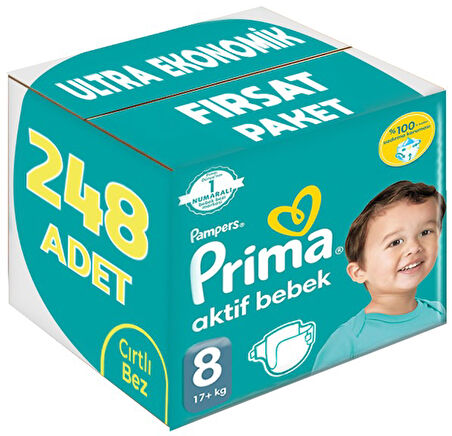 Prima Bebek Bezi Beden:8 (17+Kg) XXX Large 248 Adet Ultra Ekonomik Fırsat Pk