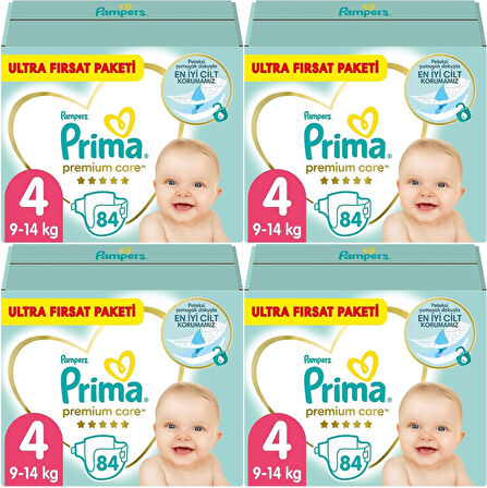 Prima Premium Care Bebek Bezi Beden:4 (9-14) Maxi 336 Adet Ultra Fırsat Pk
