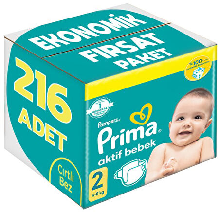 Prima Bebek Bezi Beden:2 (4-8Kg) Mini 216 Adet Ekonomik Fırsat Pk