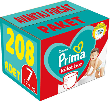 Prima Külot Bebek Bezi Beden:7 (17+Kg) XXL 208 Adet Avantaj Fırsat Pk