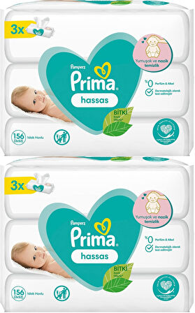 Prima Islak Havlu Mendil Hassas Ciltler İçin Bitki Bazlı Kokusuz (6 Lı Set) (2PK*3) 312 Yaprak