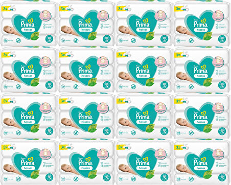 Prima Islak Havlu Mendil Hassas Ciltler İçin Bitki Bazlı Kokusuz (48 Li Set) (16PK*3) 2496 Yaprak