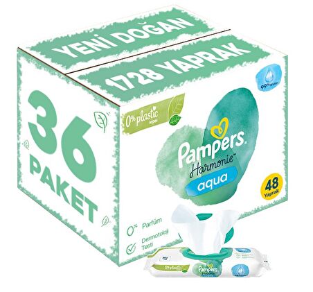 Prima Pampers Harmonie Islak Havlu Mendil Aqua Pure 48 Yaprak 36 Lı Set (1728 Yaprak) Organik Pamuk