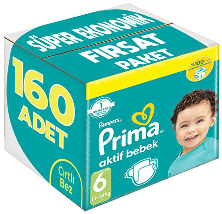 Prima Bebek Bezi Beden:6 (13-18Kg) Extra Large 160 Adet Süper Ekonomik Fırsat Pk