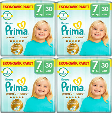 Prima Premium Care Bebek Bezi Beden:7 (15+KG) XXX Large 120 Adet Süper Ekonomik Fırsat Pk